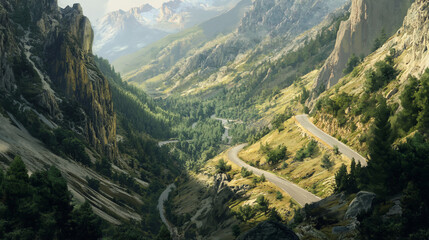 Fototapeta premium Mountain road winding through valley (2)