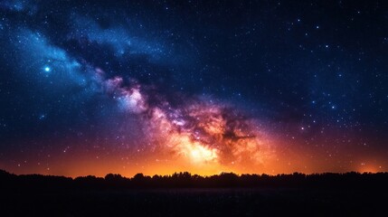 Fototapeta premium Majestic Milky Way Galaxy over Silhouetted Trees at Night