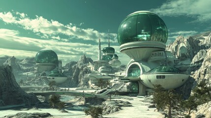  Futuristic green domed city on alien planet