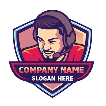 Gamer logo with headset and shield
