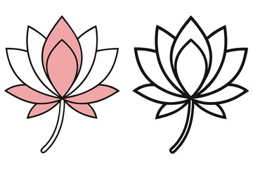 Two lotus flowers, one pink and white, the other black outline on white background