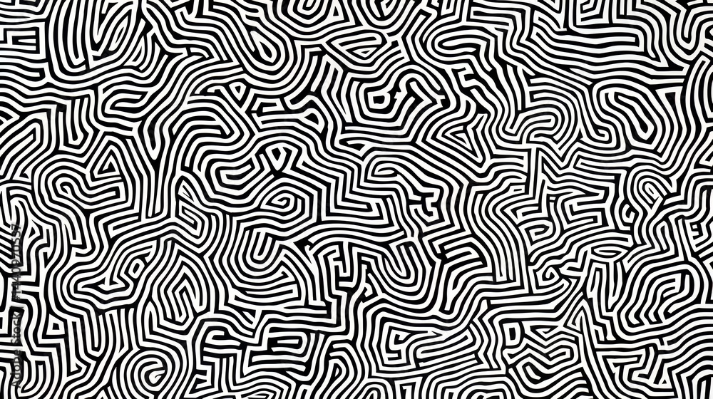 Fototapete black and white abstract painting with a lot of lines and curves. the painting is very detailed and 