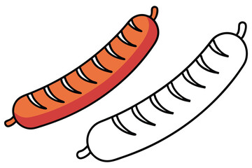 Two sausages; one in orange and red, the other outlined with a white background