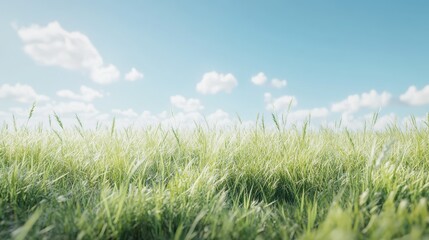 Fototapeta premium Field of grass with a blue sky in the background