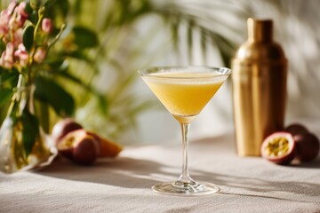 Tropical Passion Fruit Martini Cocktail with Fresh Ingredients.