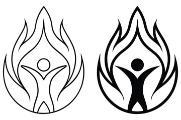 Human Figure in Abstract Flame, Line Art Illustration, Silhouette on White