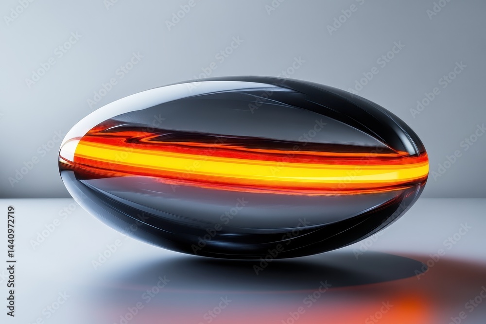 Poster Glowing futuristic object with vibrant stripe illuminated in slow motion, Futuristic with glowing stripe object in slow motion