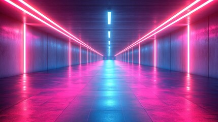 Neon Lights Corridor: A Futuristic Pink and Blue Tunnel