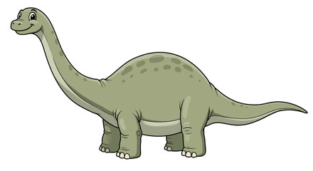 A Friendly And Cartoonish Green Diplodocus Dinosaur Stands Smiling In A Clean Vector Illustration © vikriza