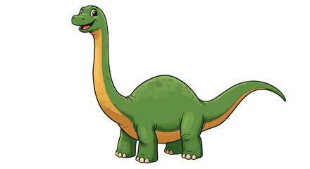 A Friendly Green Diplodocus Dinosaur Stands Happily In A Cartoon Vector Style Isolated On White © vikriza