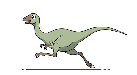 A Cartoon Gallimimus Dinosaur Runs Swiftly With A Cheerful Expression In Vector Art Style