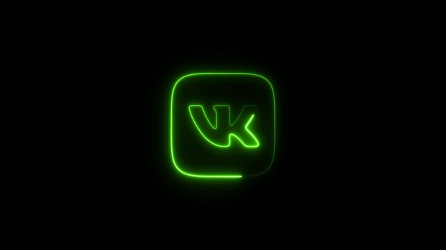 glowing neon VK icon animation on black background