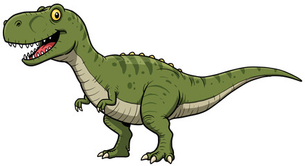 A Cartoon Vector Illustration Of A Friendly Green Giganotosaurus With A Big Smile And Sharp Teeth