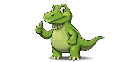 Fototapeta premium A Cartoon Green Iguanodon Cheerfully Gives A Thumbs Up In This Appealing Vector Illustration