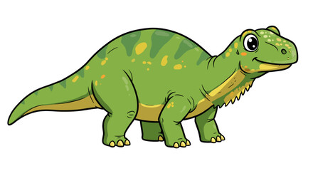 Stylized Vector Illustration Of A Cartoon Megalosaurus Dinosaur With Green Skin And Yellow Spots