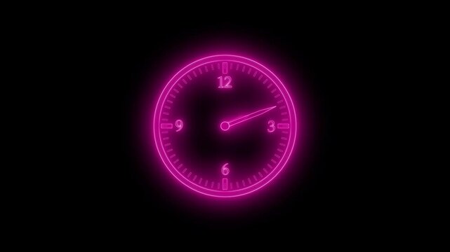 Loopable Neon Clock Animation, Neon Glowing Clock Animation, Glowing Time Loop Clock Animation