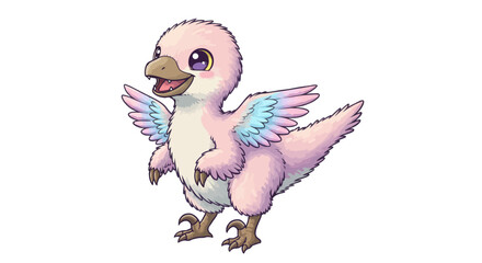 A Cheerful Microraptor Chick Stands With A Bright Smile And Colorful Feather Details In Vector Art