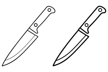 Two knife outlines, cooking tool with blade and handle on transparent background