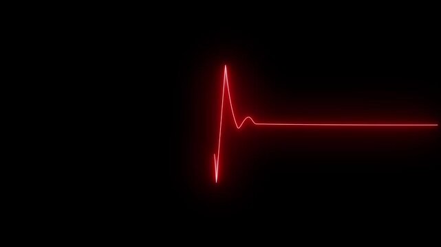 Pulse of a heartbeat. Glowing neon heart cardiogram line on a dark background. The electrocardiogram (ECG-EKG) displays the heartbeat waveform. Cardiogram, heart pulse, seamless loop motion graphic