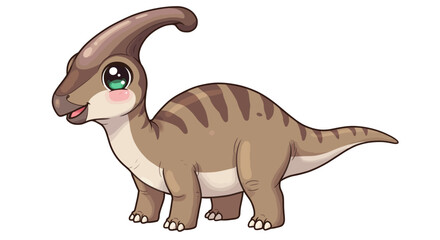 A Charming Cartoon Parasaurolophus With Big Endearing Eyes Stands On A Clean White Background