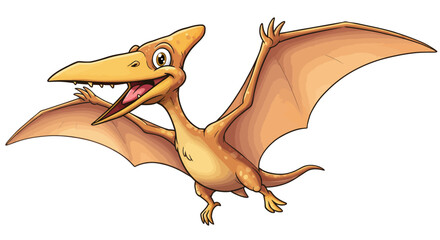 Cartoon Pterodactyl Soars With A Wide Smile And Outstretched Claws In A Cheerful Vector Style © vikriza