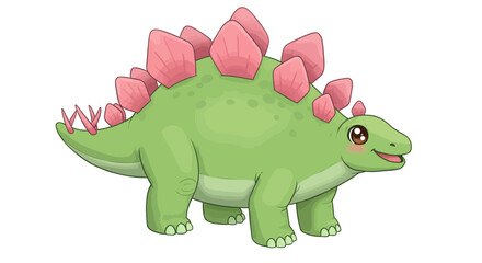 A Charming Vector Illustration Showcases A Cute Green Stegosaurus Dinosaur With Friendly Eyes