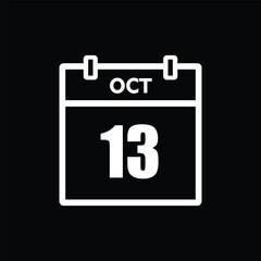 calender icon, 13 october icon with black background