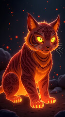 Stylized Glowing Tiger: A Vibrant Feline with Mystical Markings