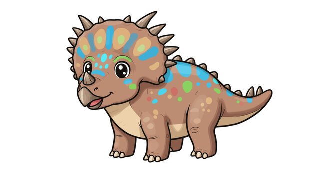 Stylized Vector Illustration Of A Cute Purple Torosaurus With Colorful Patterns On Its Body