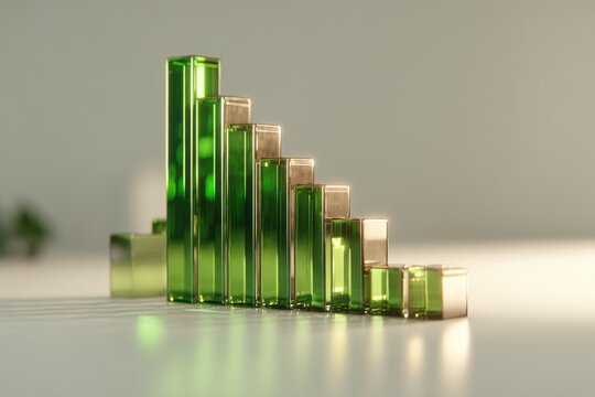 A visually engaging representation of a declining bar chart, with green and gold columns set against a muted background, highlighting negative growth trends.