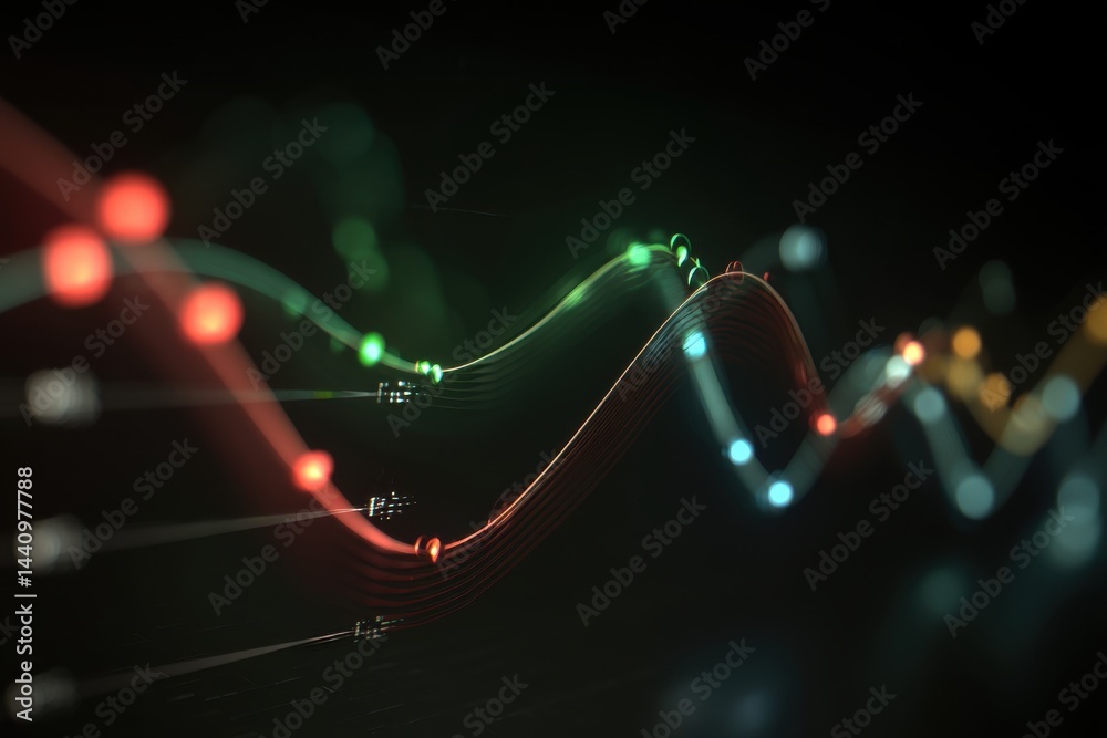  a vibrant representation of data flow and network communication with colorful lines and light points