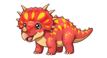 A Friendly Cartoon Triceratops With Vibrant Colors Stands Cheerfully In A Vector Illustration © vikriza