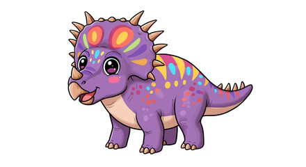 Adorable Vector Triceratops Illustration In Purple With Colorful Pattern Creating A Cute Mood © vikriza