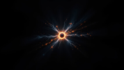 Stunning atomic explosion against dark background with glowing particles.