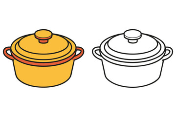 Isolated of Cooking Pot With Lid, Outline and Color, Food