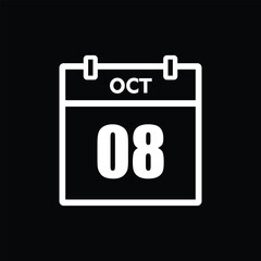 calender icon, 08 october icon with black background