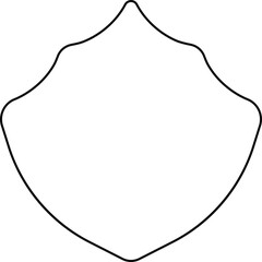 Outline contour thin line insignia with an elegant shield structure incorporating subtle decorative flourishes and refined edges.