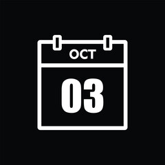 calender icon, 03 october icon with black background