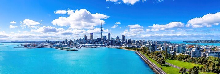 overhead photo of auckland downtown skyline 