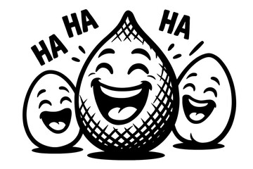 Cartoon Salak and Round Fruit Characters Laughing "Ha Ha" - Black and White Illustration for Humor, Food, Mascot, or Graphic Themes