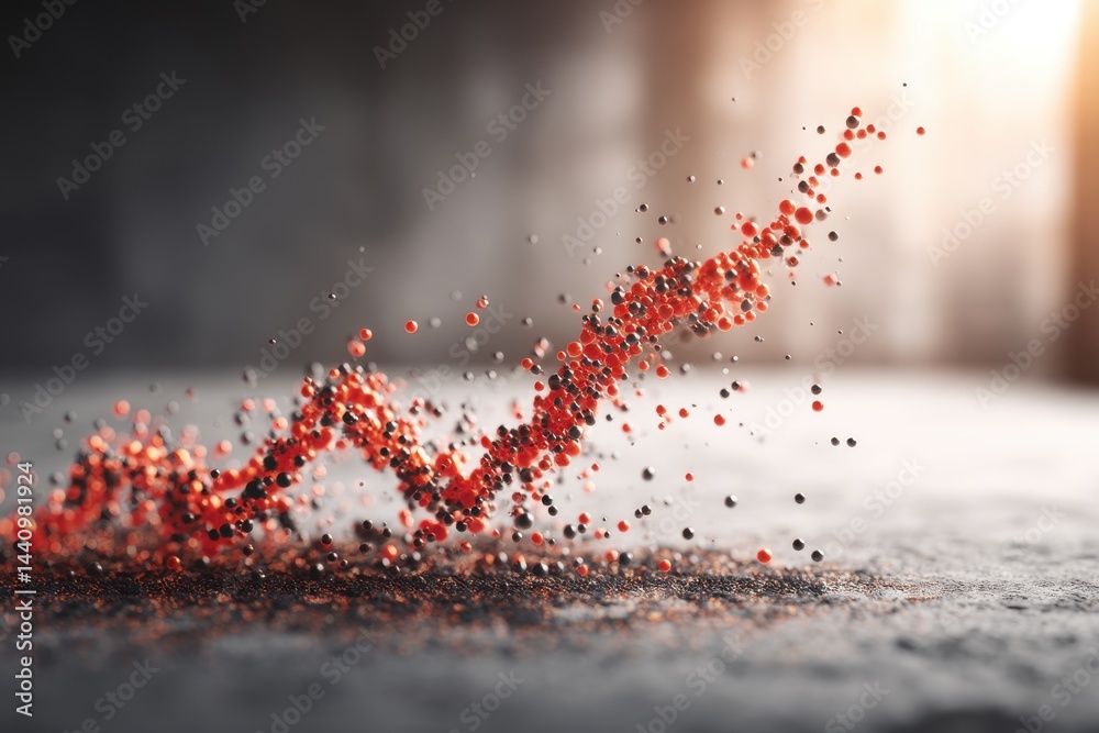 Poster a dynamic abstract art piece featuring a winding stream of red and black spheres, creating a visuall