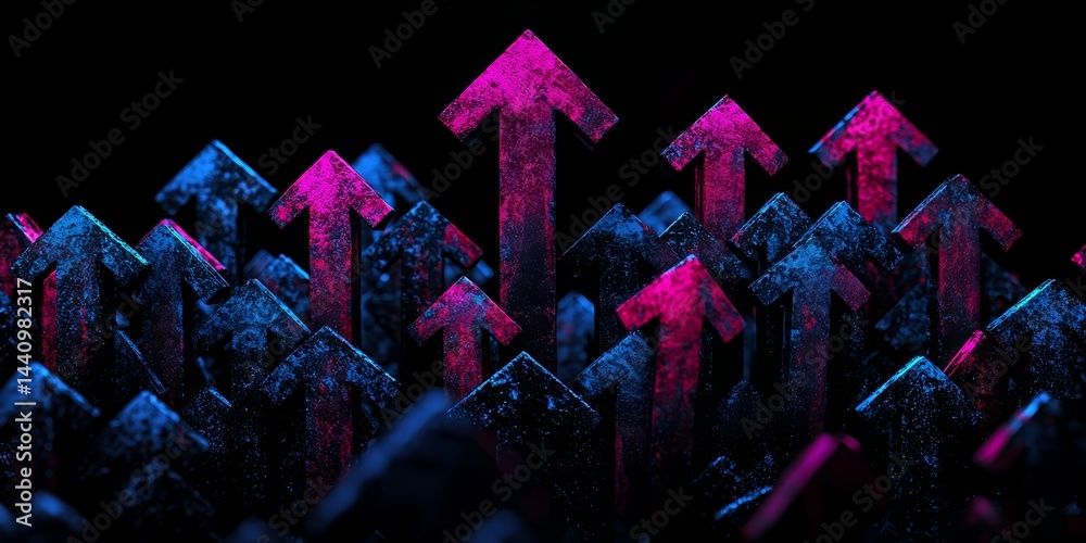 Poster bunch of blue and pink arrows are stacked on top of each other. concept of growth and progress, as t