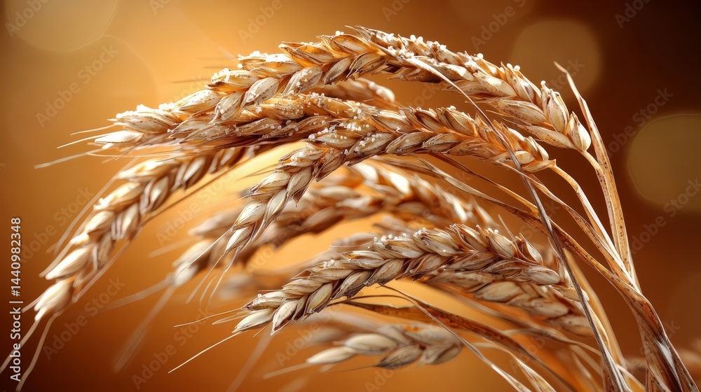 Poster bunch of wheat with a brownish color. the wheat is dry and has a grainy texture