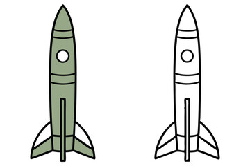 Obraz premium Isolated Olive Rocket with Black Outlines and White Model on White Background