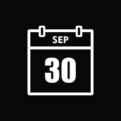 calender icon, 30 september icon with black background