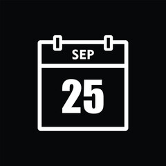 calender icon, 25 september icon with black background