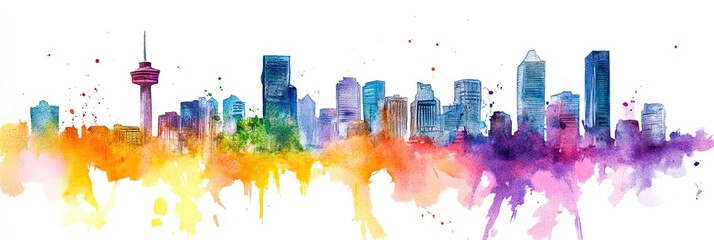 Fototapeta premium watercolor calgary downtown skyline 