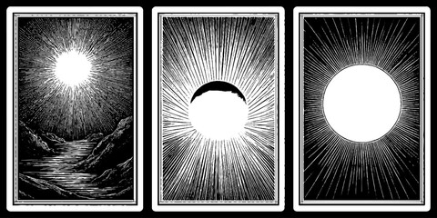 Mystical oracle cards with celestial sun and moon designs for spiritual guidance and divination