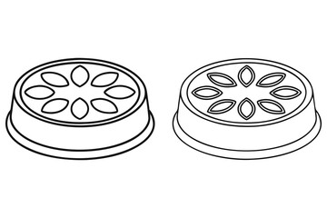 Two stylized containers with petallike openings, black and white outline drawing
