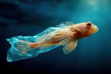 A poignant illustration of ocean pollution with a fish trapped inside plastic, a stark reminder of environmental damage and the urgent need for conservation efforts.